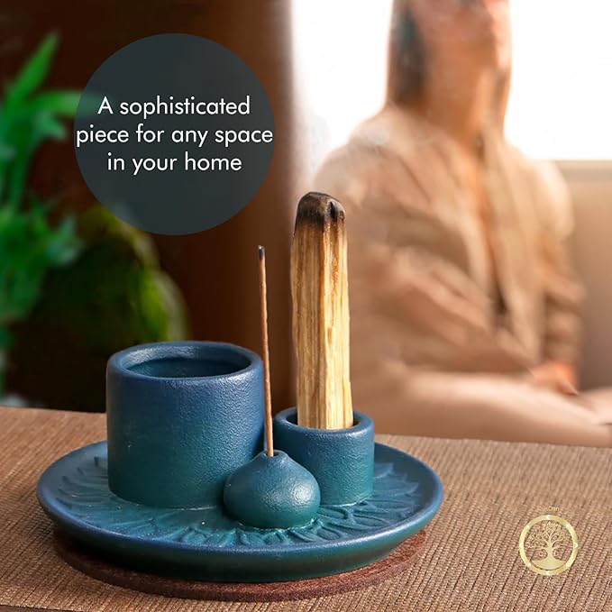 4-in-1 Palo Santo Holder, Sage & Incense Stick Burner – Ceramic White Ash Catcher Tray for Meditation, Yoga, Smudging & Spiritual Cleansing – Incense Holder for Sticks & Sage - Bloomnest