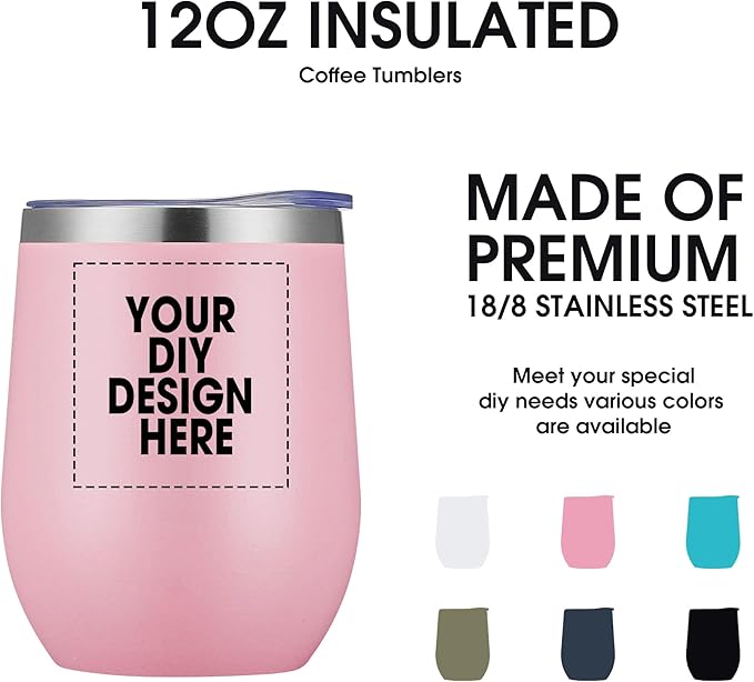 Personalized Custom Wine Tumbler Print in USA 12oz Stainless Steel Travel Coffee Cup with Lid & Straw Double Wall Insulated Mug with Colorful Text Logo Photo - Bloomnest