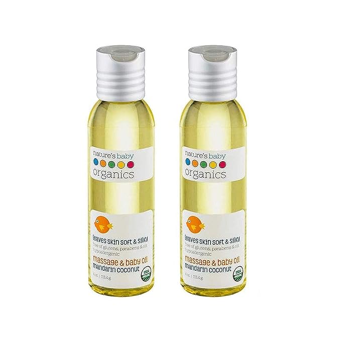 Nature's Baby Organics Baby Oil Soothing & Hydrating Shower Oil No Mineral Oil & NonGreasy Soft & Healthy Skin Massage Oil for Newborn & Kids Sunflower & Olive Oil Mandarin Coconut (2 - Bloomnest