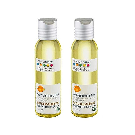Nature's Baby Organics Baby Oil Soothing & Hydrating Shower Oil No Mineral Oil & NonGreasy Soft & Healthy Skin Massage Oil for Newborn & Kids Sunflower & Olive Oil Mandarin Coconut (2 - Bloomnest
