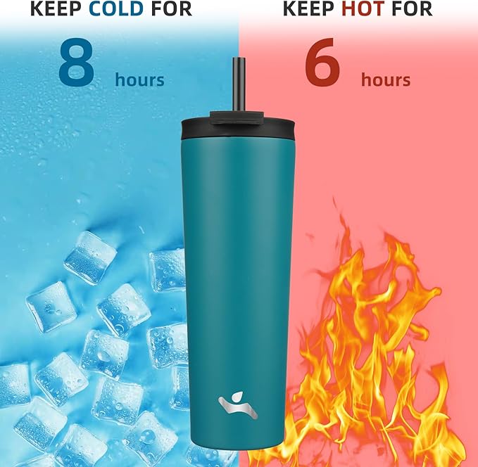 30 OZ Insulated Tumbler with Lid and 2 Straws Stainless Steel Water Bottle Vacuum Travel Mug Coffee Cup,Blue - Bloomnest