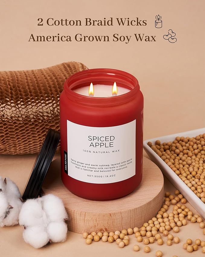 M&SENSE Spiced Apple Scented Candles for Home Natural Soy Wax 19.4oz 110 Hours Large Long Lasting Highly Scented Classic Christmas Holiday 2 Wicks Candle Gift Home Decor - Bloomnest