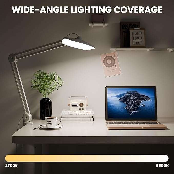 3000 Lumens Adjustable LED Desk Lamp & Task Lamp - Bright, Dimmable Lighting for Office, Crafts, Nails &Salon Hobbies with Clamp (CCT, White) - Bloomnest