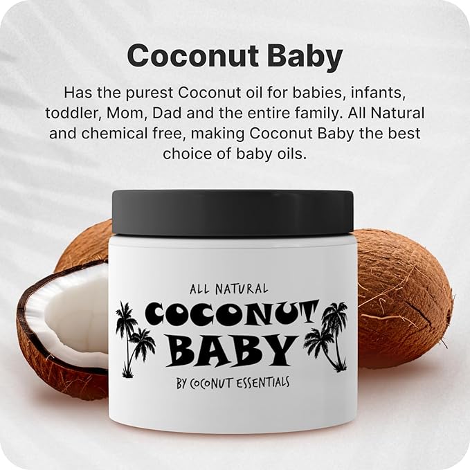 Coconut Essentials Coconut Baby Oil - Natural & Organic Moisturizer, Hair Oil for Cradle Cap Treatment, Newborn Sensitive Skin, Eczema & Psoriasis Relief, Unscented, Sunflower & GrapeSeed 4 floz - Bloomnest