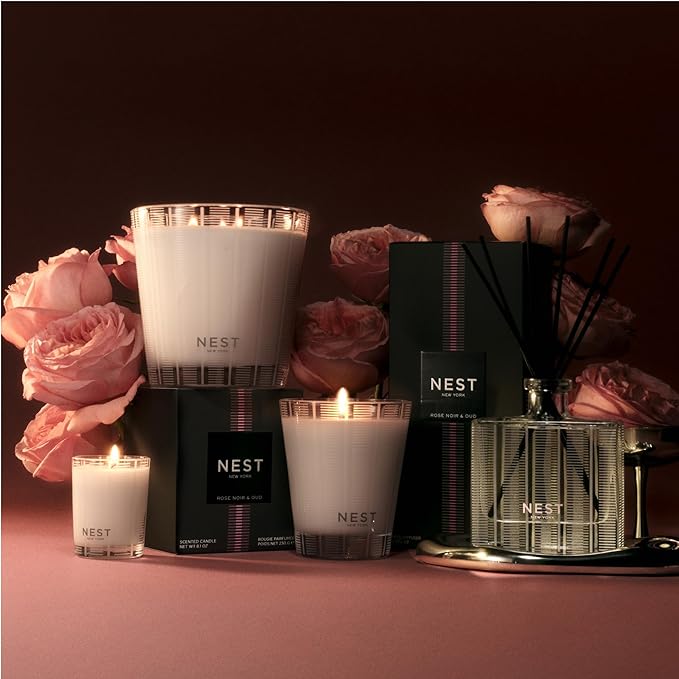 NEST New York Scented Classic Candle, Rose Noir & Oud - 8.1 oz - Up to 60-Hour Burn Time - Reusable Glass Vessel - Bloomnest