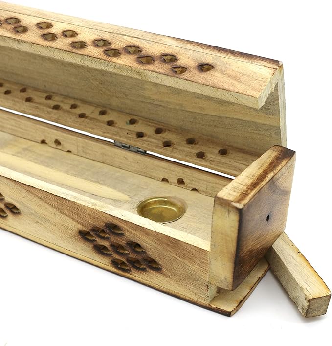 SOUL STICKS Handmade Carved Incense Burner Wooden Coffin Box with Storage Includes Go Away Evil Incense Sticks (Grim Reaper) - Bloomnest