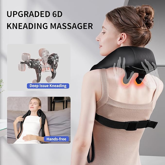 Neck Massager with Heat - Cordless Shiatsu Neck and Back Massager for Pain Relief Deep Tissue, Rechargeable 6D Kneading Brushless Motor Shoulder Massage Gifts for Women Men Home Office Car Christmas - Bloomnest
