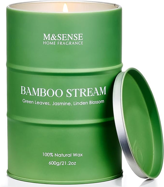 M&SENSE Bamboo Scented Candles Natural Non Toxic, Large Aromatherapy Candle for Stress Relief Meditation Relaxing, Housewarming Gifts for Women Men, 21.2oz 120 Hour Long Burning - Bloomnest
