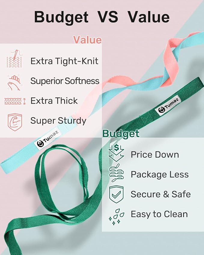Tumaz Stretching Strap - 10 Loops & Non-Elastic Yoga Strap - The Perfect Home Workout Stretch Strap for Physical Therapy, Yoga, Pilates, Flexibility - [Extra Thick, Durable, Soft] - Bloomnest