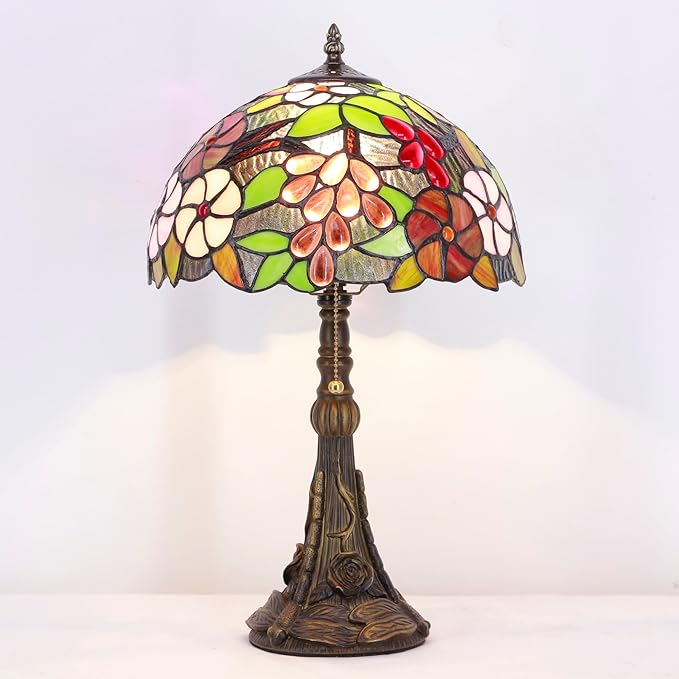 Tiffany Stained Glass Table Lamp 12X12X19 Inch Purple Grape Style Desk Bedroom Living Room Reading Light (Purple Grape) - Bloomnest