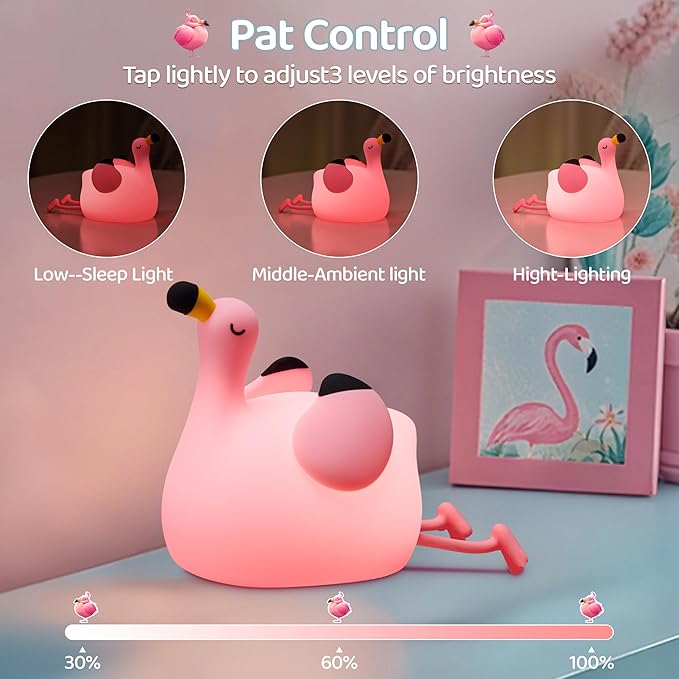 Flamingo Night Light for Kids,Pink Flamingo Gift, Silicone LED Squishy Animal Lamp,Dimmable/Timer Nursery Nightlight for Baby, Rechargeable Touch Bedside Lamp, Bedroom/Dorm Decor,Girls Gifts - Bloomnest