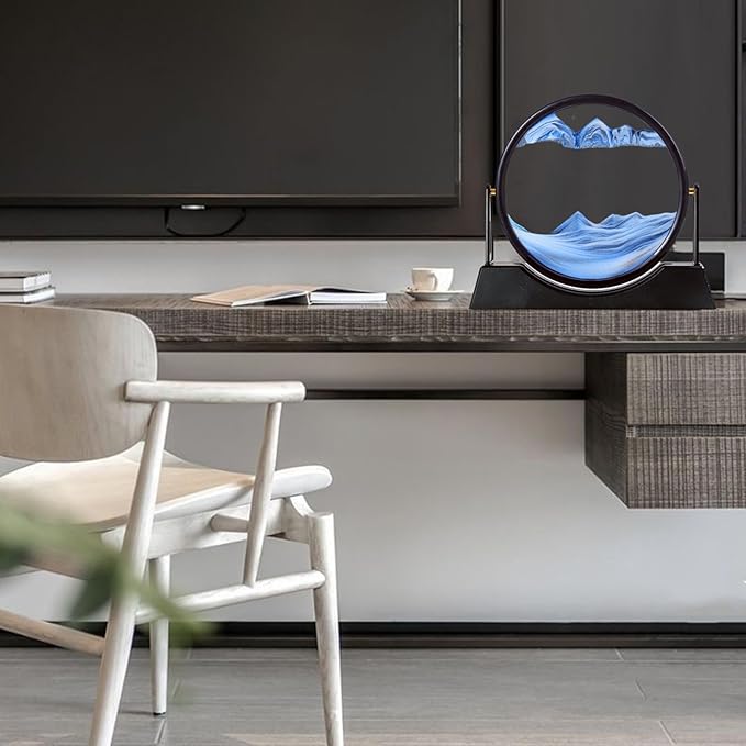 ZSDSZDZY Moving Sand Art Picture Liquid Motion, 3D Quicksand Décor, Deep Sea Sandscapes with Display Flowing Sand Frame for Relaxing, Desktop Office Home Decoration (Blue) - Bloomnest