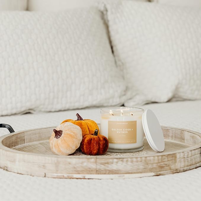 Calyan Wax Co. Golden Cider & Nutmeg 3 Wick Scented Candle - 43 Hour Burn - Luxury 3 Wick Soy Candles - Non Toxic Soy Wax Candles - Long Lasting Large Glass Jar Candle for Home - 14.9oz - Bloomnest