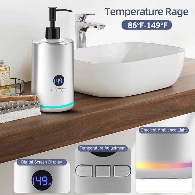 Massage Oil Warmer, Yofuly Body Lotion Warmer Dispenser Heated Machine with Atmosphere Light, Portable Temperature Adjustable Massage Oil Heater for Beauty Salon and Spa Use, Gray - Bloomnest
