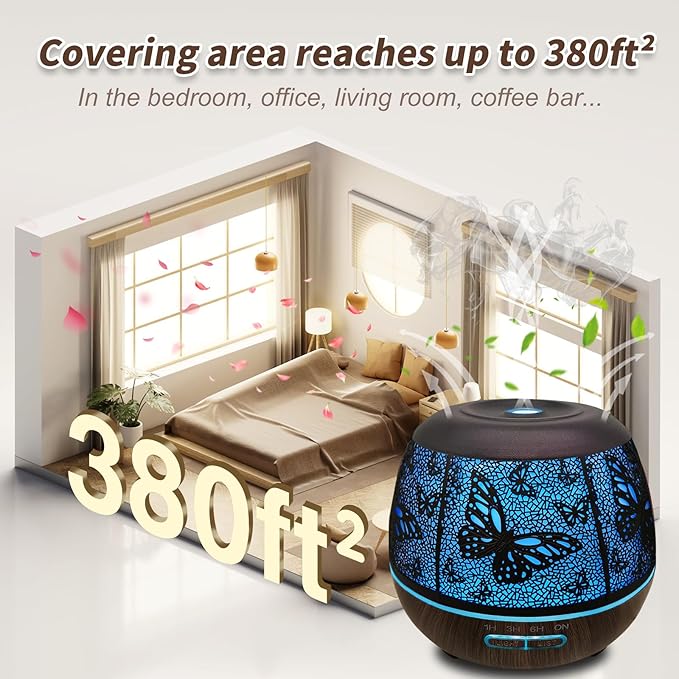Diffusers for Essential Oils Large Room 400ml,Essential Oil Diffuser for Home with R/C,Cool Mist Humidifiers for Bedroom,7 Colors Changed & 3 Mist Mode Waterless Auto Off for Decor Butterfly