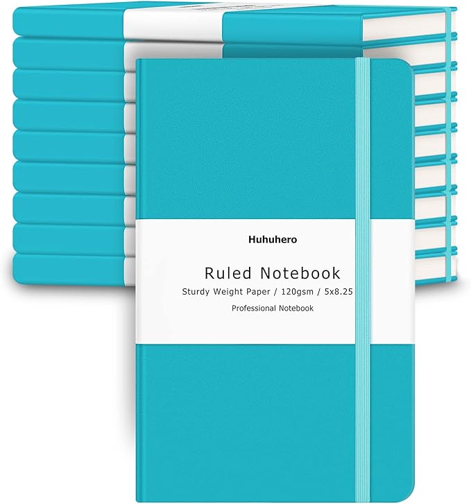Huhuhero Notebook Journals, Ruled Journal for Writing, Premium Thick Paper Lined Hardcover Notebooks Bulk for Office School Note Taking College School Supplies 5"×8.25" (10, Teal) - Bloomnest