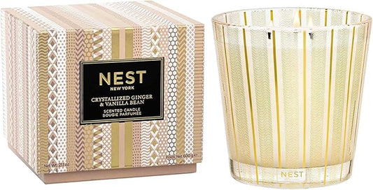 NEST New York Scented 3-Wick Candle, Crystallized Ginger & Vanilla Bean - 21.2 oz - Up to 100-Hour Burn Time - Reusable Glass Vessel - Bloomnest
