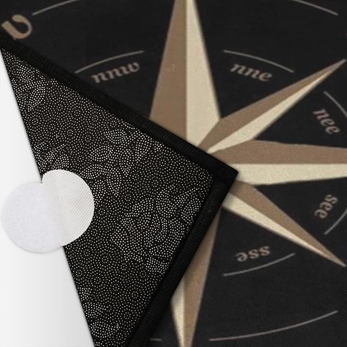 Half Round Door Mat, Compass Rose Non-Slip Half Circle Area Rug Artwork Black Doormat Washable Durable Home Decor Half Moon Rug for Floor Indoor Outdoor Living Room Bedroom Kitchen Patio - Bloomnest