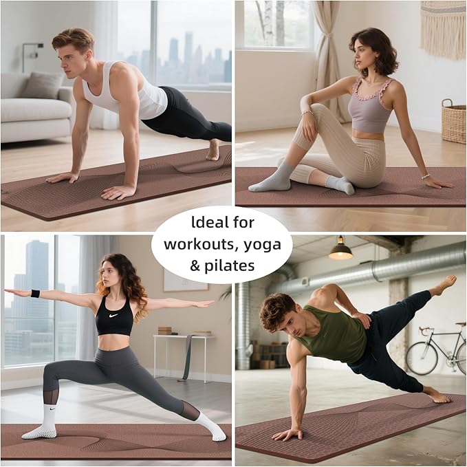 ILILI Yoga Mat, 72x25×0.3 Inch, Non-Slip, TPE Exercise Mat, Tear-Resistant, Fitness Yoga Mat with Carrying Strap, Ideal for Yoga, Pilates, Home Workouts, Stretching & All Fitness Routines