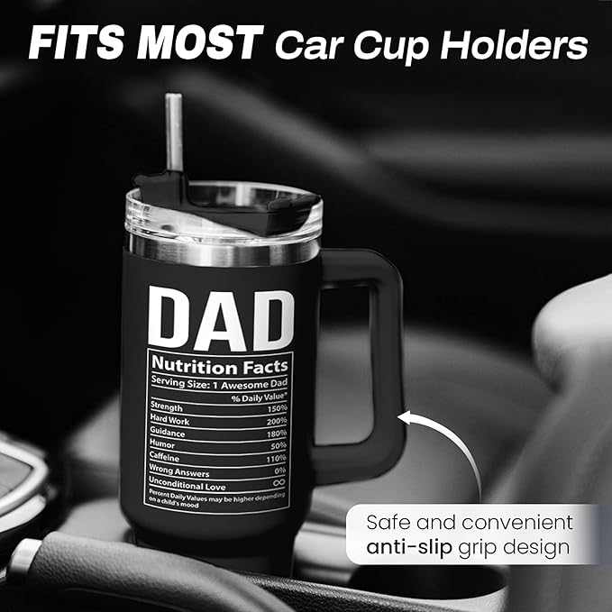 Dad Gifts for Dad from Daughter Son Best Dad Ever Tumbler with Handle 40oz Stainless Steel Insulated - Coffee Tumbler for Father's Day Birthday Christmas Cup Gift Set with Lid & Straw - Bloomnest