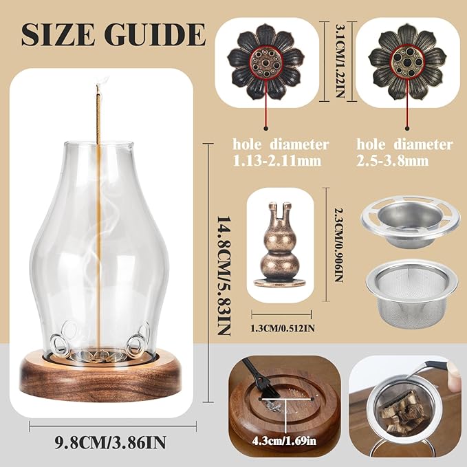 Glass Incense Holder for Sticks, Wooden Incense Stick Holder with Ash Catcher, Modern Insence-Stick Holder, Anti-Ash Flying Incent Holder for Yoga Spa Meditation Zen Home Decor (Transparent) - Bloomnest