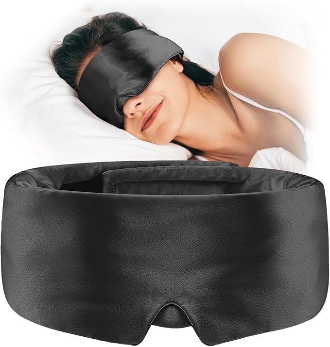 Umisleep Soft Sleep Mask, Blackout Eye Mask for Side Sleepers, Women Men Sleeping Mask, Anti-Wrinkle & Softer Than Real Mulberry Silk Eye Cover, Satin Blindfold with Adjustable Band, Black - Bloomnest