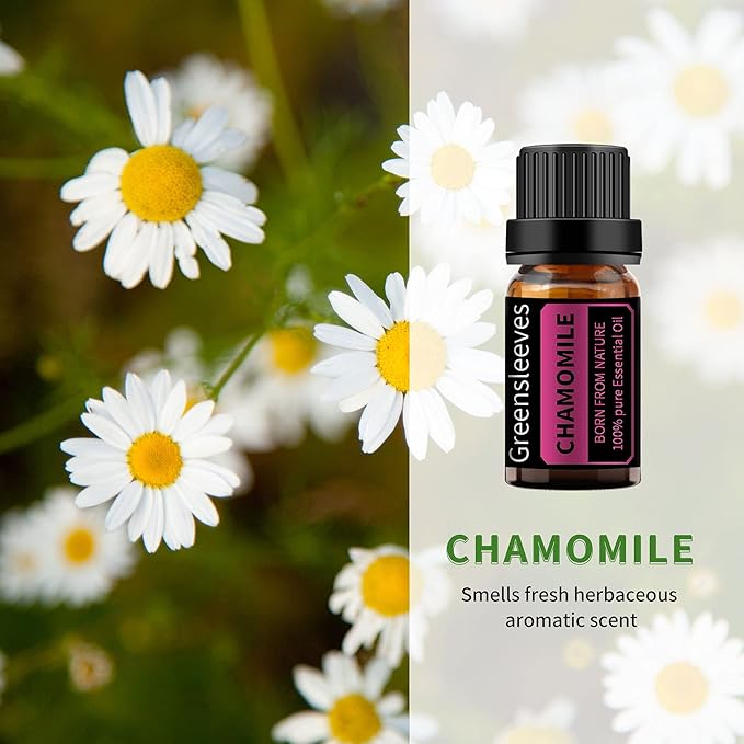 GREENSLEEVES Chamomile Lavender Essential Oil Set, 2 x 10ml Pure Plant-Based Fragrance Oil for Aromatherapy, Essential Oils for Diffuser, Massage, Bath Bomb, Scented Candle Soap Making GREENSLEEVES