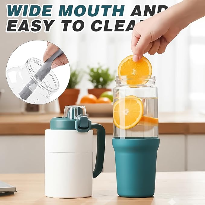 32 oz Glass Tumbler with Handle, 2-in-1 Straw and Sip Spout, Leakproof, BPA-Free Glass Water Bottle for Sports, Office, School, Peacock Blue - Bloomnest