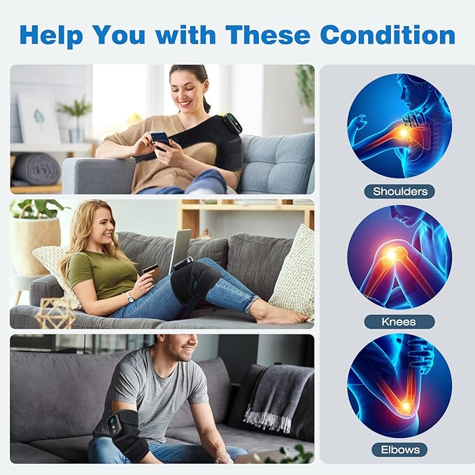 MOAJAZA Cordless Knee Heating Pad with Vibration, FSA or HSA Eligible, Heated Knee Brace Wrap, Heating Pad for Shoulder Elbow (Pack of 1 Black) - Bloomnest