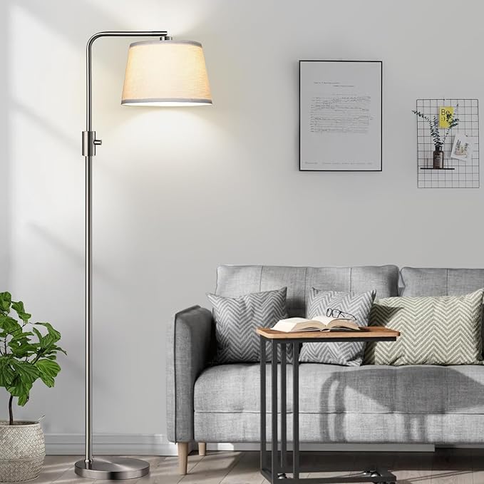 Nintiue 【Upgraded】 Dimmable Floor Lamp, 1000 Lumens LED Edison Bulb Included, Brushed Nickel Arc Floor Lamps for Living Room Modern Standing Lamp Tall Lamps for Living Room Bedroom - Bloomnest