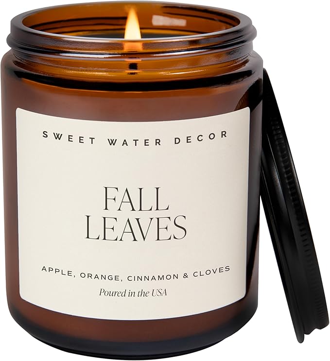 Sweet Water Decor Fall Candles for Home Scented - Hand Poured Soy Wax Autumn Candle with Apple & Cinnamon Scent - 40 Hour Burn Time Long Lasting Fall Candles Soy - Amber Glass Jar for Candle Decor - Bloomnest