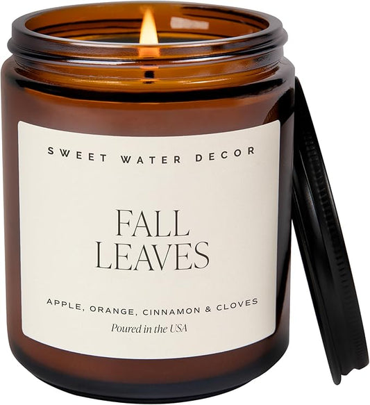 Sweet Water Decor Fall Candles for Home Scented - Hand Poured Soy Wax Autumn Candle with Apple & Cinnamon Scent - 40 Hour Burn Time Long Lasting Fall Candles Soy - Amber Glass Jar for Candle Decor - Bloomnest