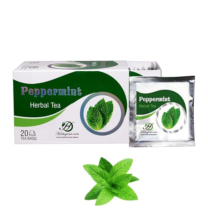 HERBOGANIC Peppermint Herbal Tea - Digestion Support and Immune Boost | Refreshing and Delicious Blend | Natural Ingredients | 20 Tea Bags - Bloomnest