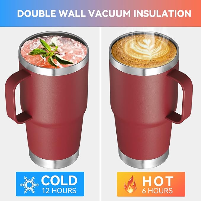 VEGOND 20 oz Tumbler Bulk with Handle Lid and Straw, Stainless Steel Insulated Travel Coffee Mug Set, Spill Proof Double Wall Metal Tumblers Cups, Wine Red 6 Pack - Bloomnest