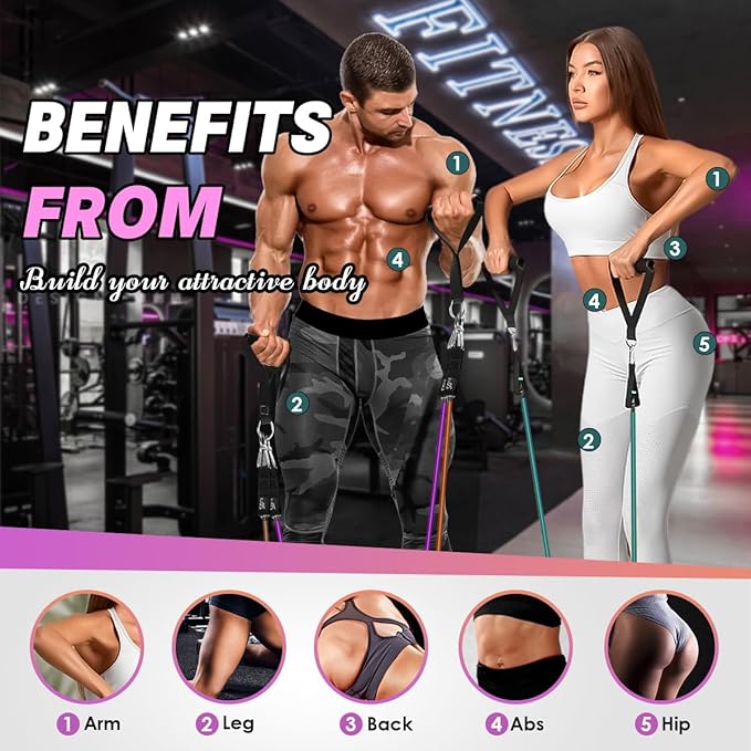 WHATAFIT Resistance Bands, Exercise Bands，Resistance Bands for Working Out with Handles for Men and Women Fitness, Strength Training Home Gym Equipment - Bloomnest