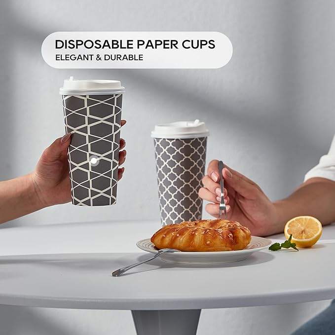 JOLLY PARTY Disposable Coffee Cups with Lids -20 oz (100 Sets) To Go Cups, Paper Coffee Cups for Beverages Espresso Tea, Suitable for Cafes, Offices and Home - Bloomnest