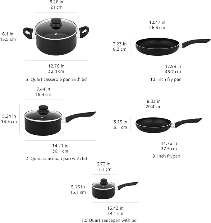 Amazon Basics Non Stick Kitchen Cookware 8-Piece Set, Non-Induction, Includes Pots and Pans, Black - Bloomnest