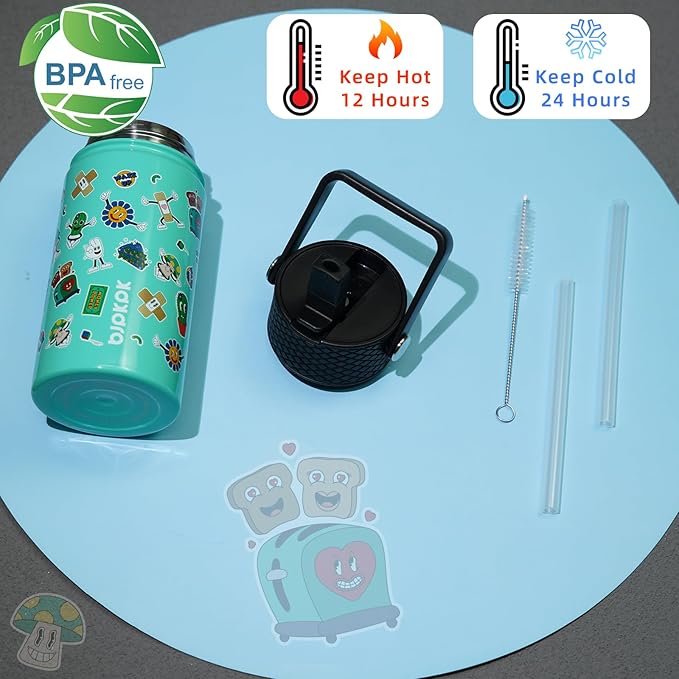 BJPKPK Insulated Water Bottle with Straw Lid, 15 oz Stainless Steel Metal Water Bottles, Reusable Leak Proof BPA Free Water Bottles, Cups, Thermo, Spring Party-Green - Bloomnest