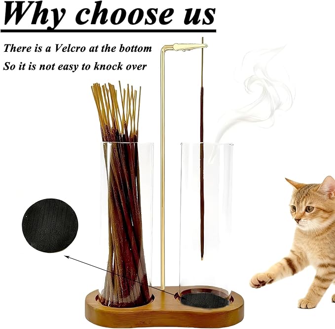Glass Incense Holder, 2 in 1 Incense Holder for Sticks Incense Burner Holder with Storage & Sticky Pads, Anti-Ash Flying Incense Burne and Organizer Meditation Yoga Spa Room Decor - Bloomnest