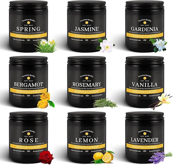 9Psc Scented Candles Set | Men Candle Set,7oz Gifts for Men Aromatherapy, Soy Candle(Black) - Bloomnest