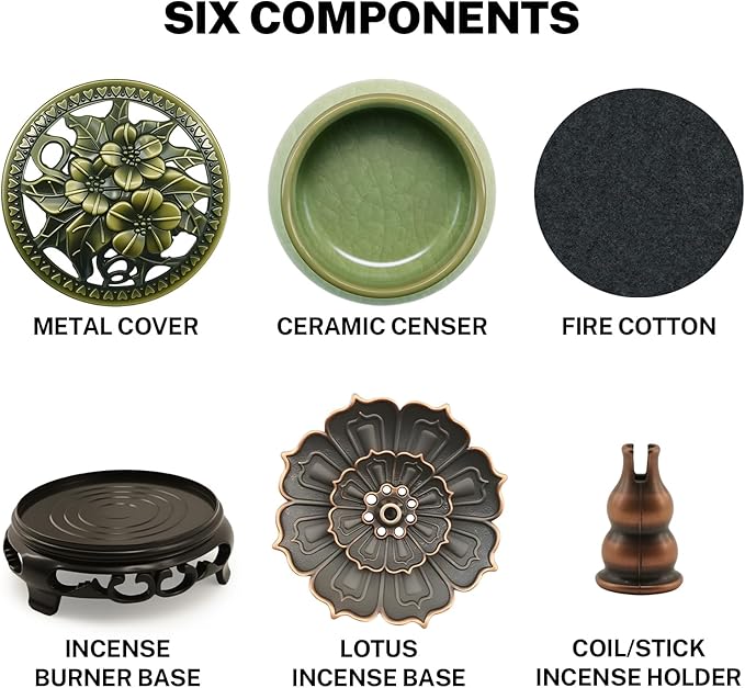 Ceramic Incense Burner with Lotus Incense Holder, Multi-Functional Incense Burner Holder for Incense Sticks, Coil Incense and Cones, Perfect Home Decor