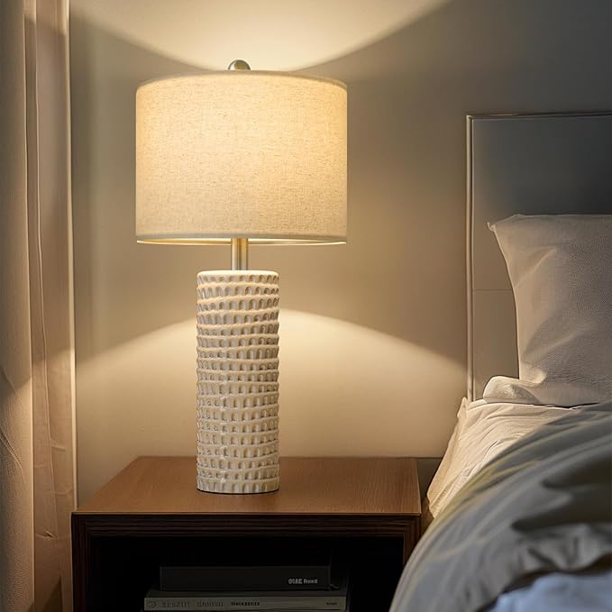 PORTRES 24" Farmhouse Ceramic Table Lamp Set of 2 for Bedroom Living Room White Desk Decor Bedside Lamps for Study Room Office Dorm Modern Accent Nightstand Lamp End Table Lamps - Bloomnest
