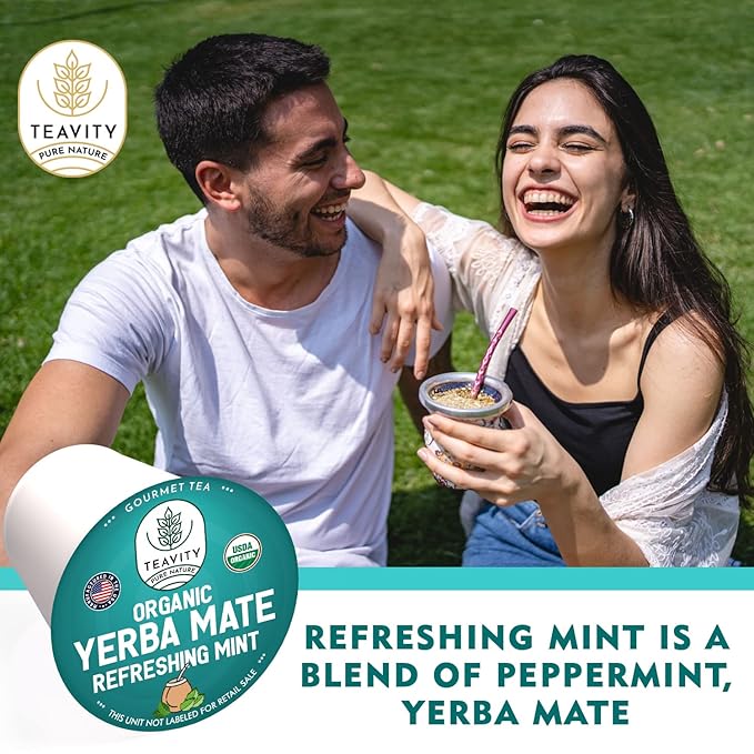 Organic Yerba Mate Refreshing Mint Tea Pods - Naturally Caffeinated Yerba Mate Tea Pod for Keurig Brewers by Teavity (36 Tea Pods) - Bloomnest