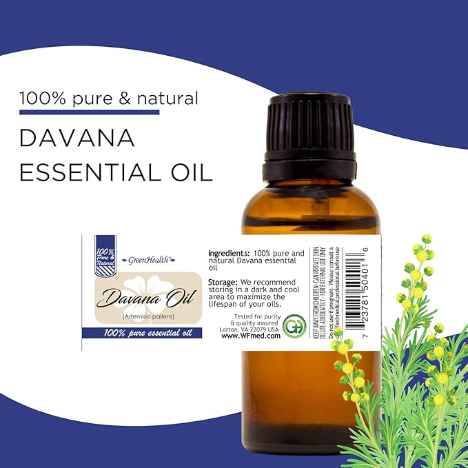 Davana Essential Oil – 5 ml – 100% Pure & Natural – Therapeutic Grade – Amber Glass Bottle with Euro Dropper – GreenHealth Greenals