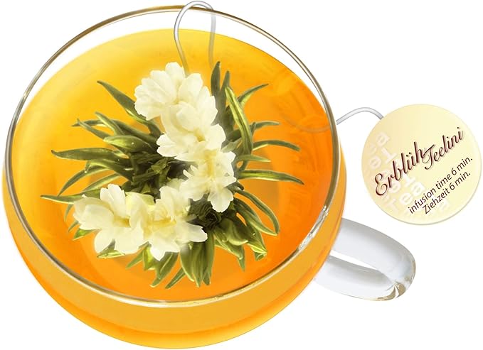 Creano Blooming Tea - Teelini Flowers in Cup Size - Gift Set in Wooden Box - 12 Pcs in 4 Varieties - White Tea - Bloomnest