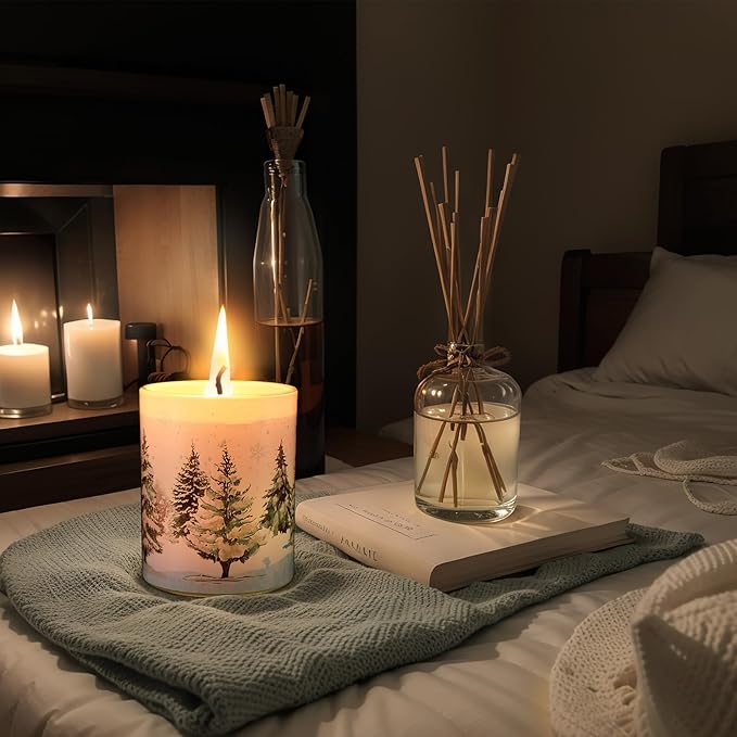 Merry Christmas Candle Jars, LED Xmas Scented Candles Can Change Into Multiple Colors, 7.6oz Soy Wax Fir Holiday Candles for Winter Small Merry Christmas Gifts(Snow Forest) - Bloomnest