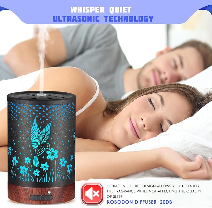 Essential Oils Diffuser,Aromatherapy Diffuser,Birthday Gifts for Women Mom Grandma,Metal Cool Mist Humidifier with 7 Colors Lights Waterless Auto Off Air Diffusers (C-Hummingbirds) - Bloomnest