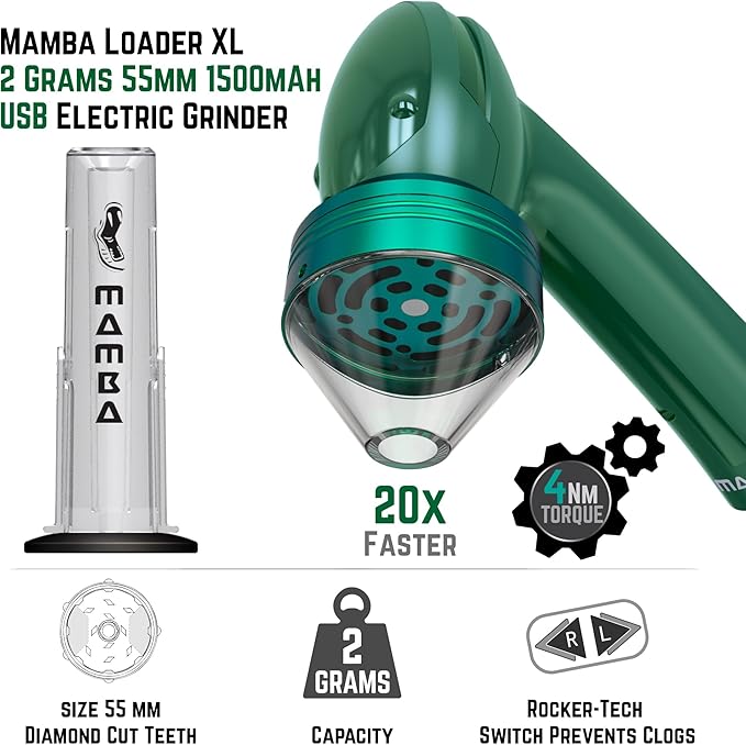 Mamba Electric Herb Grinder, 2g Spice Grinders with Loading Tool, USB Rechargeable & Portable Metal Mill for Herbs and Kitchen,Mamba Loader XL - Bloomnest