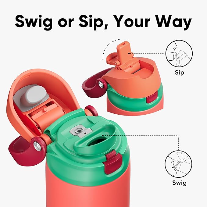 ENCOOL Leakproof Insulated Water Bottle with Straw Dual-Sip Water Bottle Bag-Safe Design for Work, Commute & Gym – Keeps Drinks Cold All Day, 24 oz, Coral Red ENCOOL