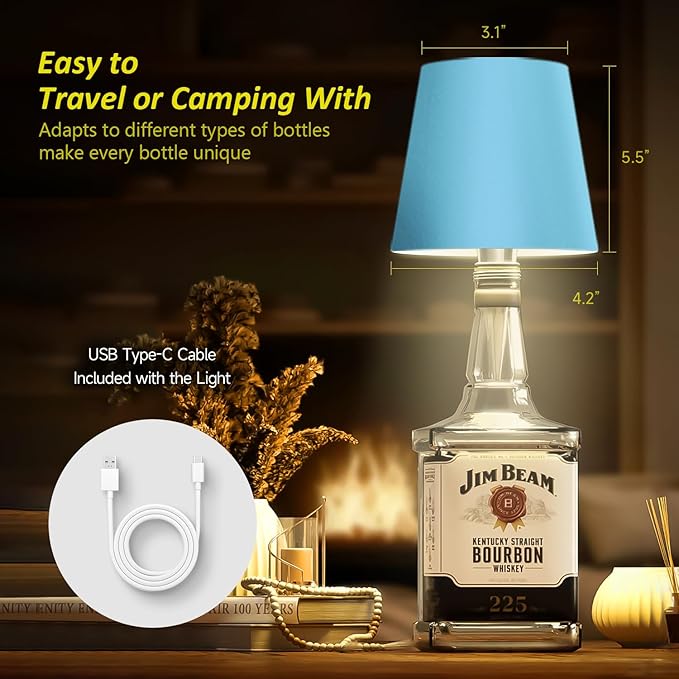 2025 New Wireless Bottle Lamp - LED Bottle Lights for Liquor & Wine Bottles, Cordless Lampshade, Whiskey Bottle Top Light, Bottle Stopper Night Light Kit, Rechargeable 3-Tone Touch-Dimmable - Bloomnest